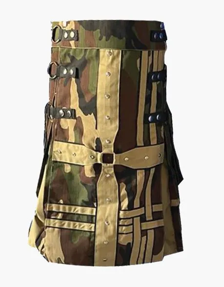 HYBRID KILT IN KHAKI AND GOTHIC WOODLAND CAMO