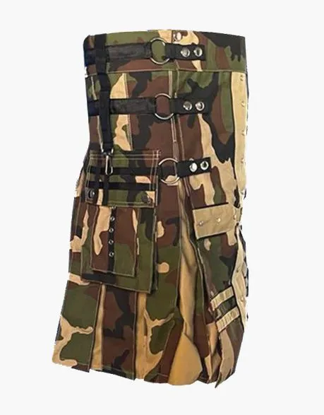 HYBRID KILT IN KHAKI AND GOTHIC WOODLAND CAMO