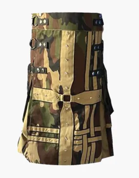 HYBRID KILT IN KHAKI AND GOTHIC WOODLAND CAMO