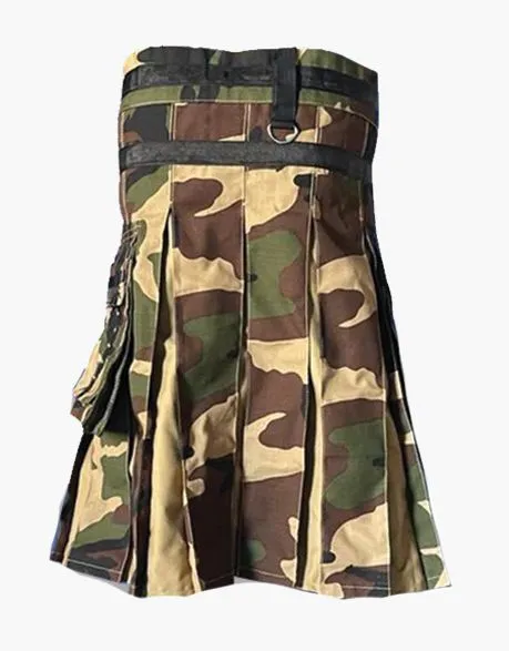 HYBRID KILT IN KHAKI AND GOTHIC WOODLAND CAMO