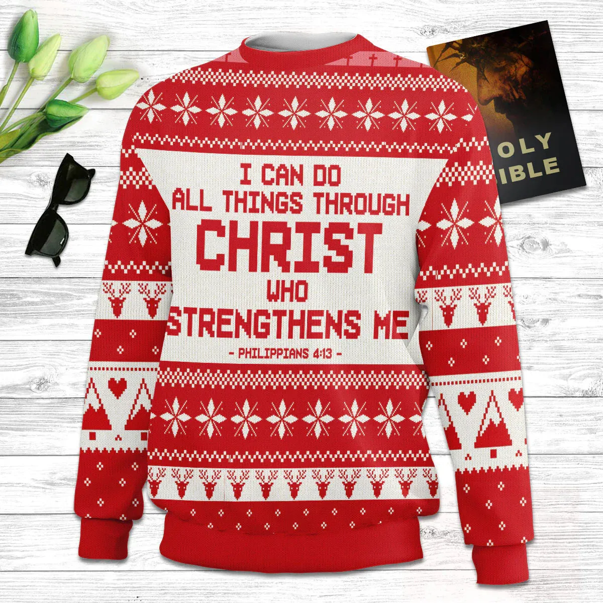 I Can Do All Things Through Christ Philippians 413 Ugly Christmas Sweater, Christian Unisex Sweater