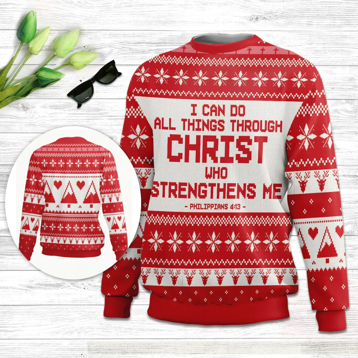 I Can Do All Things Through Christ Philippians 413 Ugly Christmas Sweater, Christian Unisex Sweater