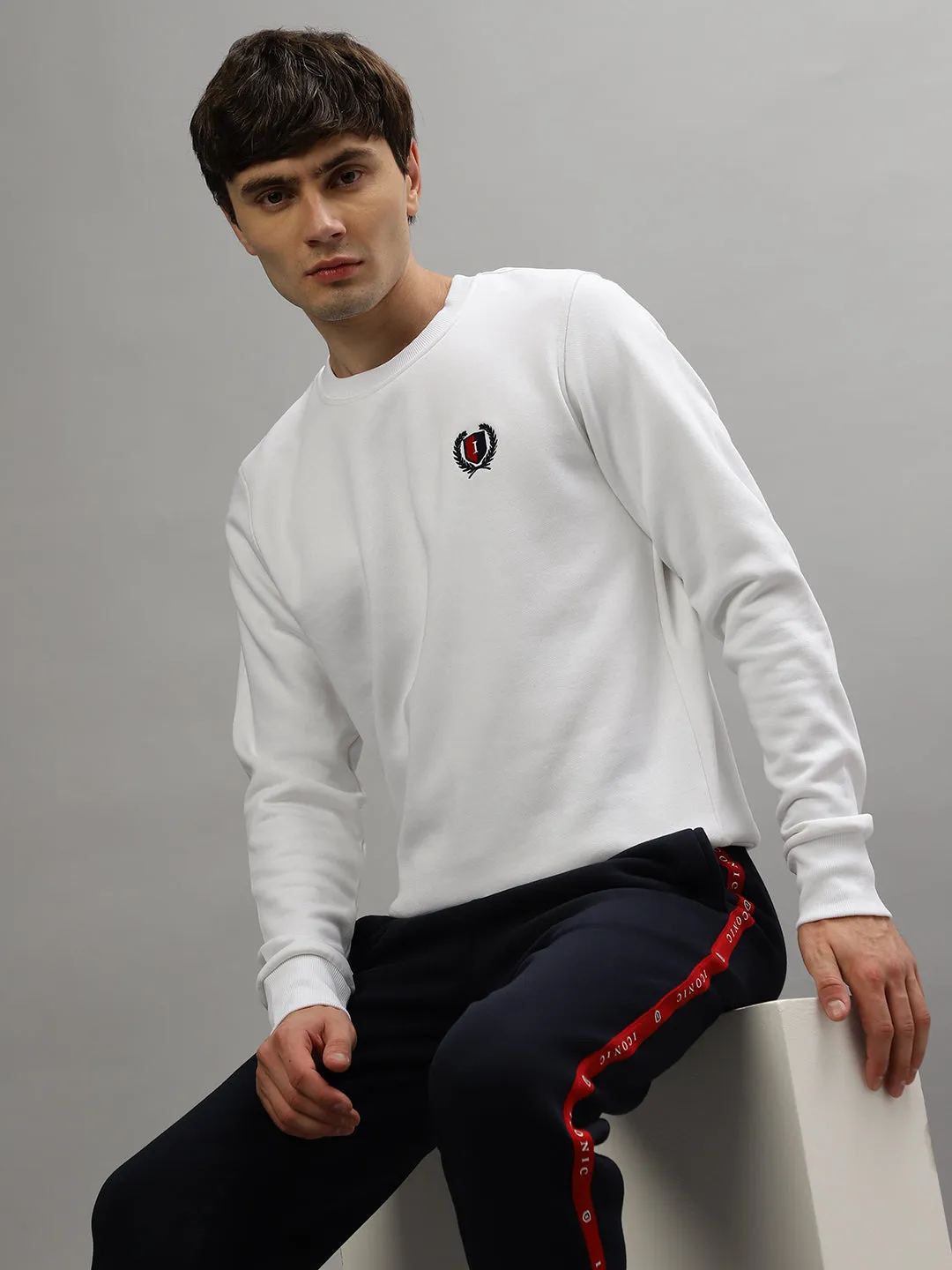 Iconic Men Solid Full Sleeves Round Neck Sweatshirt