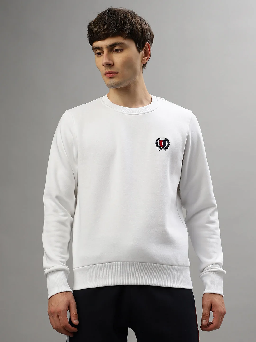 Iconic Men Solid Full Sleeves Round Neck Sweatshirt