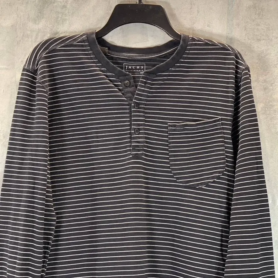 JACHS NEW YORK Men's Black Striped Classic-Fit Long-Sleeve Henley Shirt SZ S