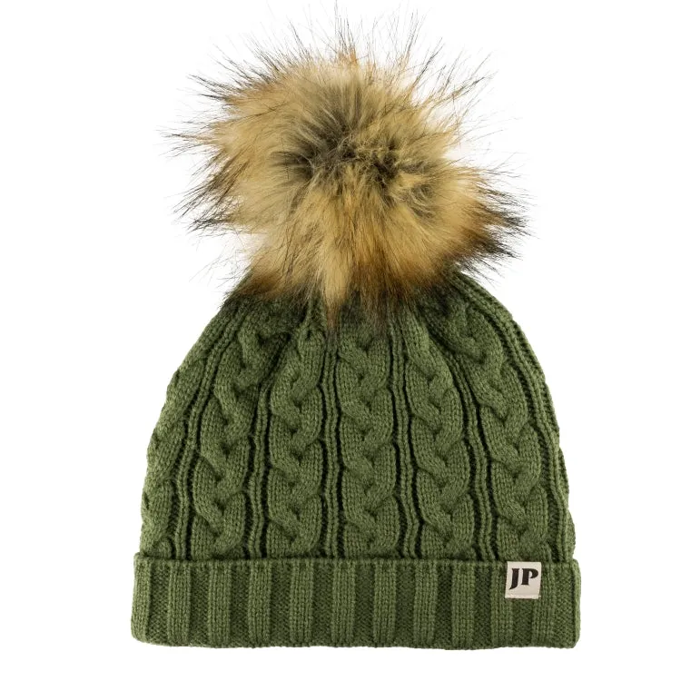 Jack Pyke Ladies Cable Knit Bob Hat - Light Olive