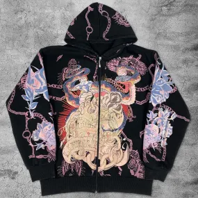 Japanese dark double snake skull hoodie