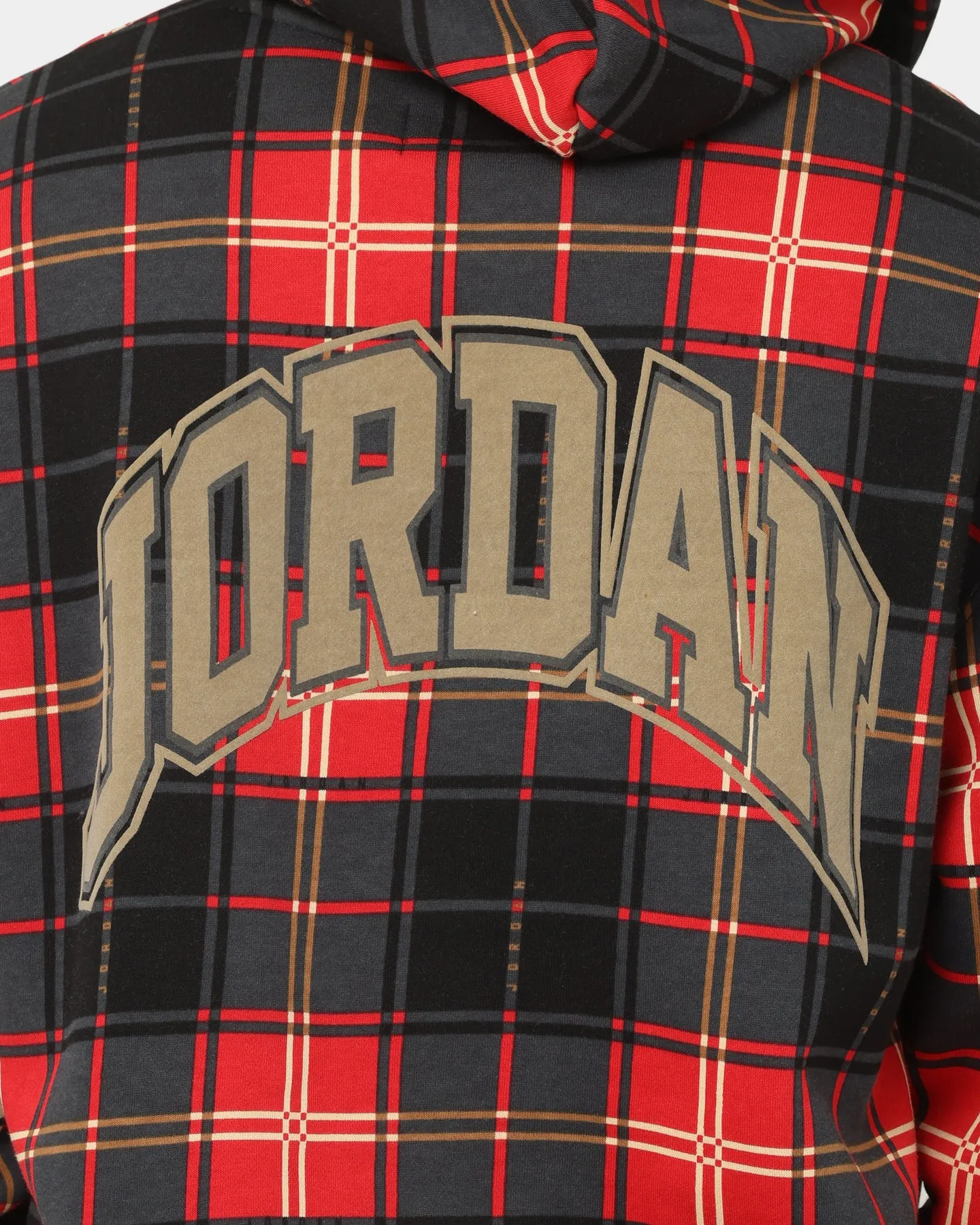 Jordan Essential Holiday Plaid Fleece Pullover Hoodie Fire Red