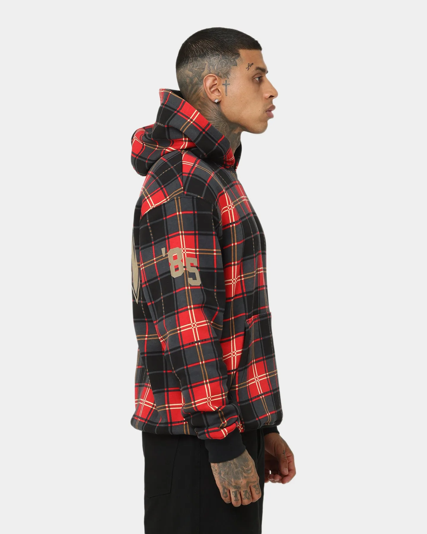 Jordan Essential Holiday Plaid Fleece Pullover Hoodie Fire Red