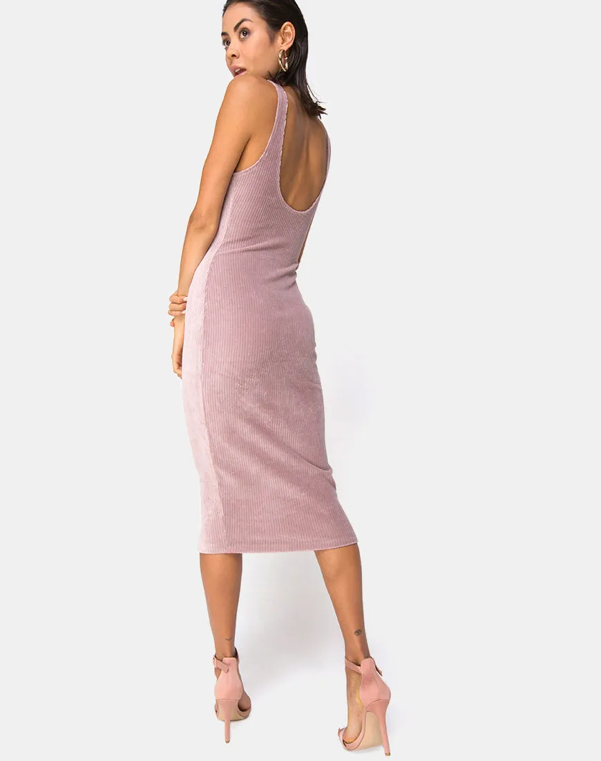 Kardie Midi Dress in Velvet Rib Taupe