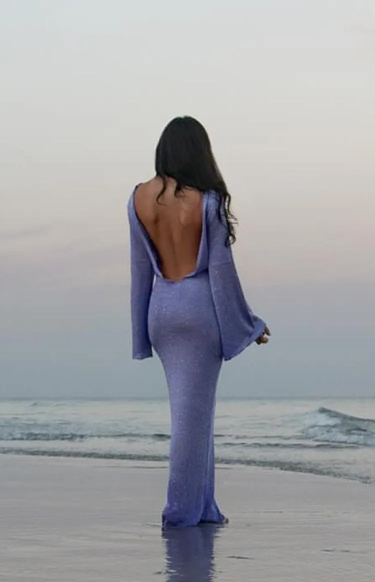 Kendrick Purple Sequin Knit Long Sleeve Maxi Dress