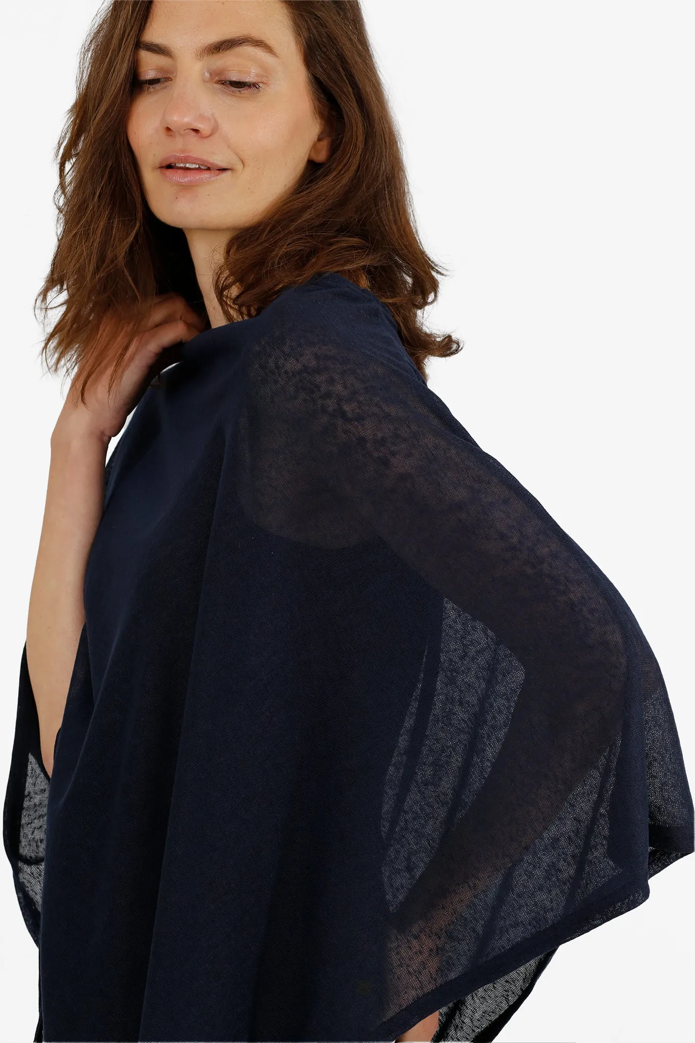 Kim Lightweight One Size Poncho - Navy Blue