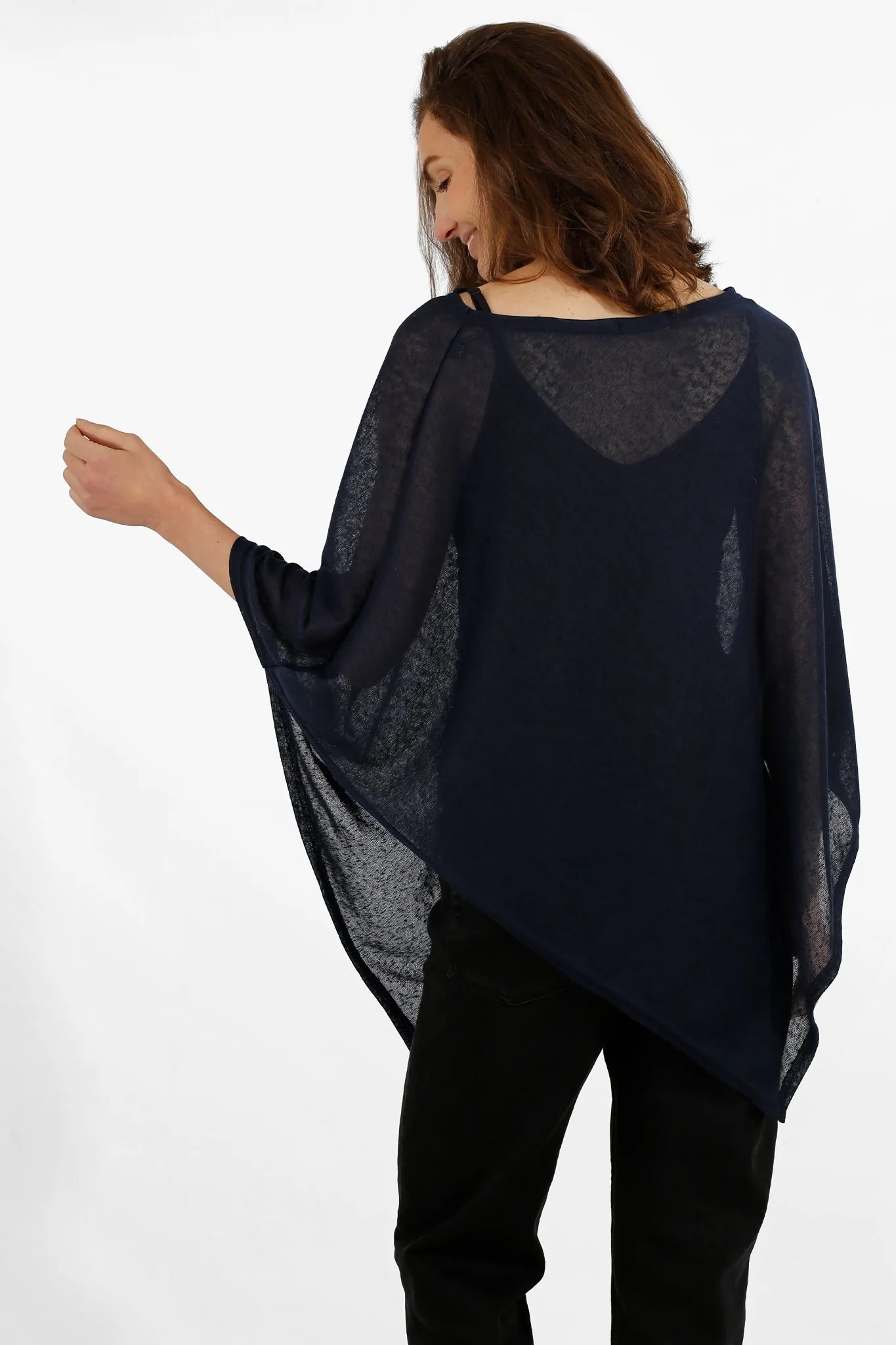 Kim Lightweight One Size Poncho - Navy Blue