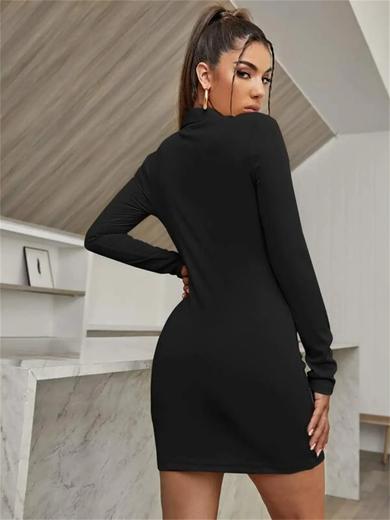 KittenAlarm - Button Up Ruched Bodycon Dress