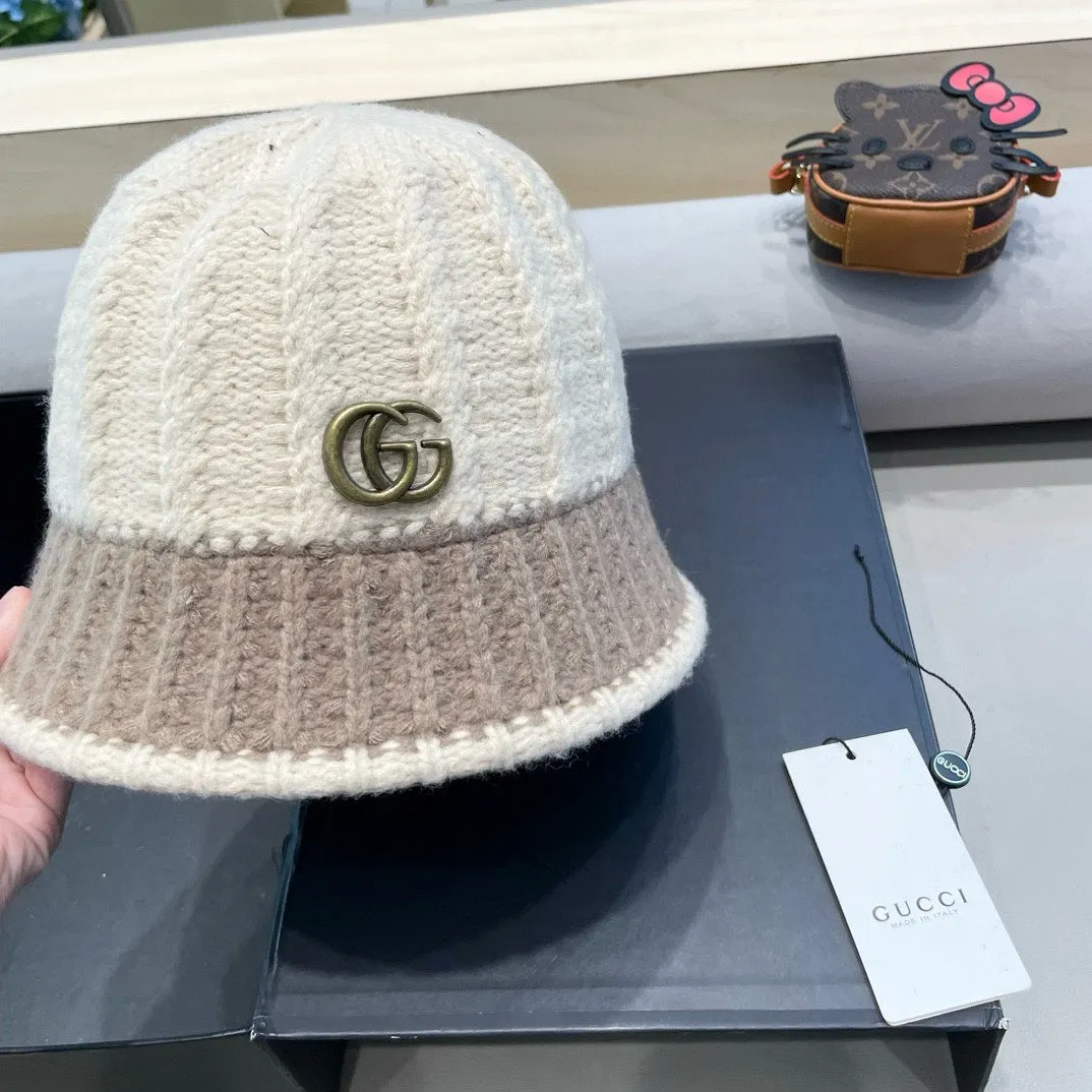 KNIT BUCKET HAT IN BEIGE MIX MEDIUM BROWN WOOL 431640