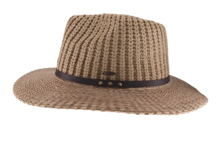 Knit Fedora Hat with Leather Band KP016