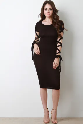 Lace Up Sleeve Bodycon Midi Dress