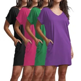 Ladies Side Pocket V-Neck Long T-shirt Shift Dress