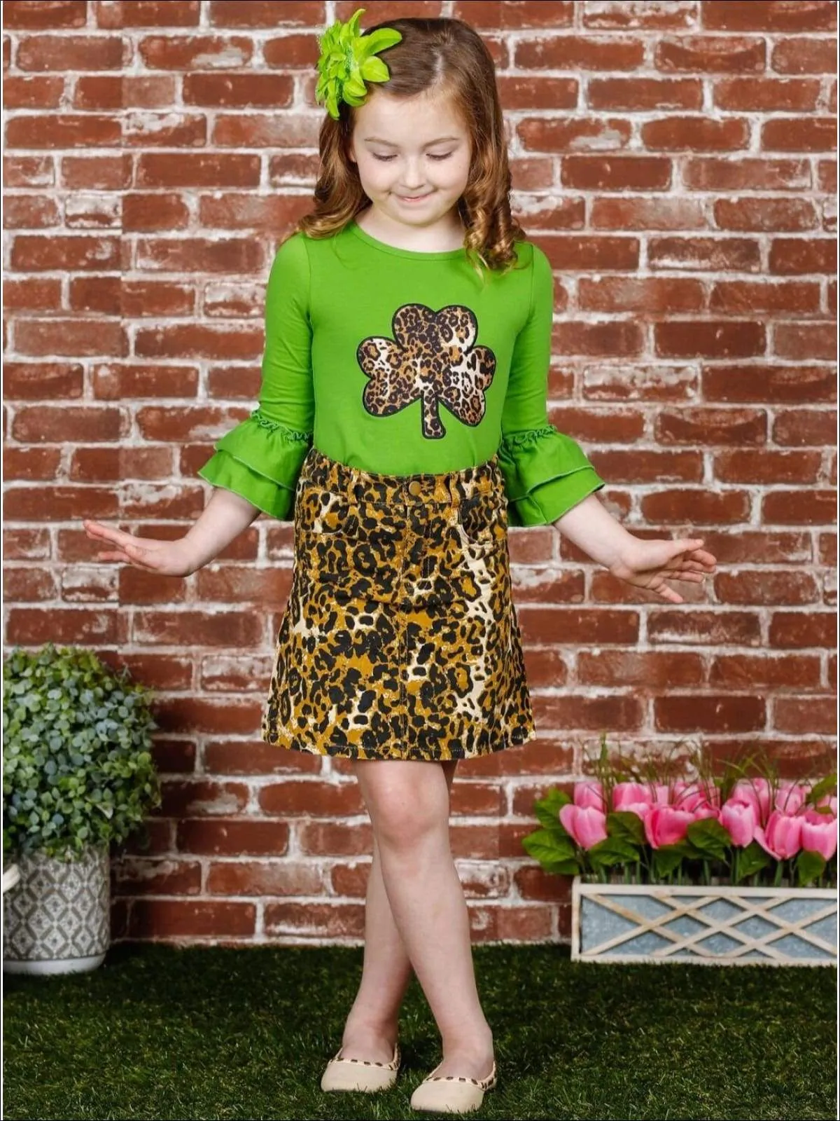 Leopard Clover Skirt Set