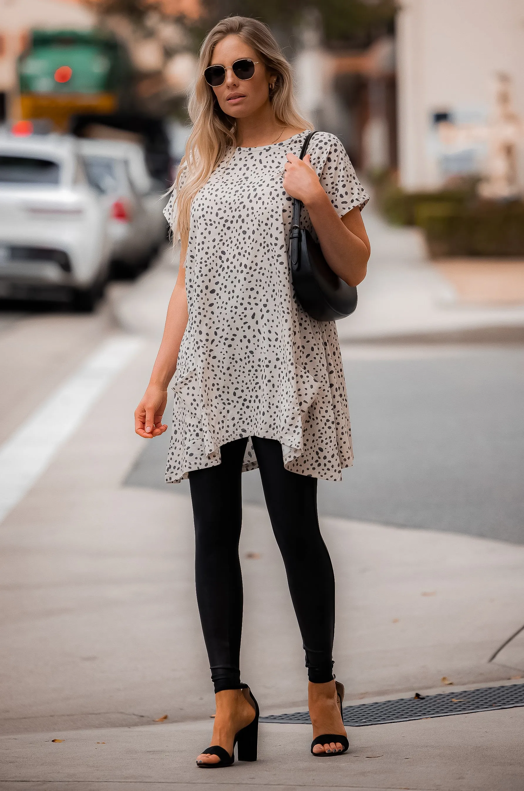 Leopard Print Dolman Short Sleeve Pocket Tunic