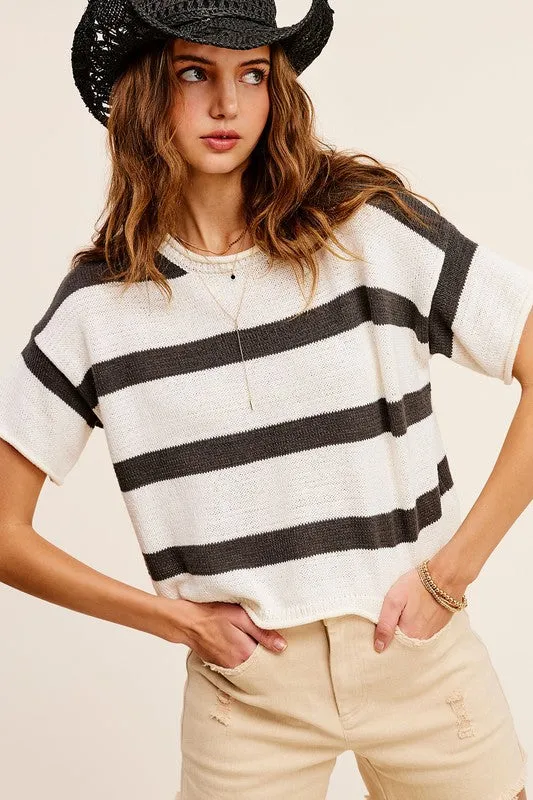 Lightweight Stripe Sweater Short Sleeve Top - online exclusive