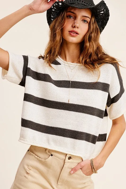 Lightweight Stripe Sweater Short Sleeve Top - online exclusive