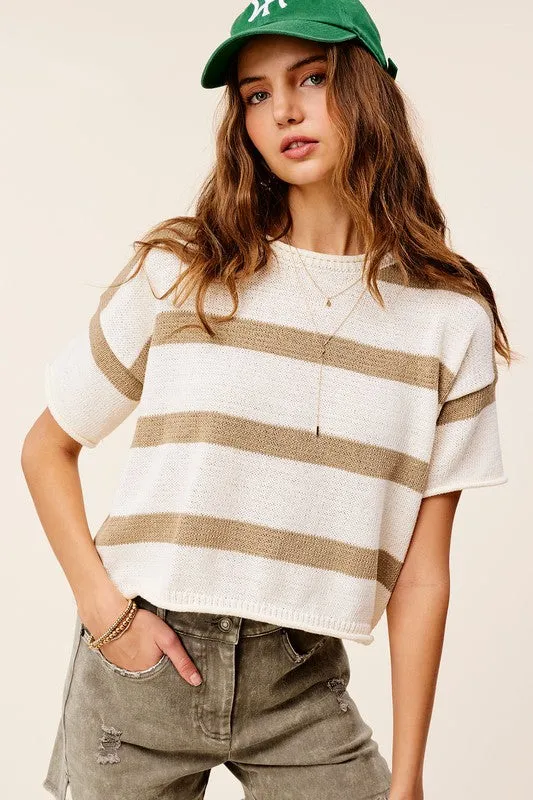 Lightweight Stripe Sweater Short Sleeve Top - online exclusive