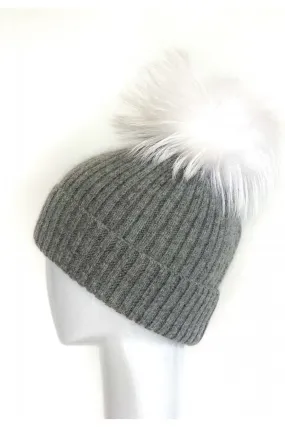 Linda Richards Wool Pom-pom Hat HA-62GRY | White