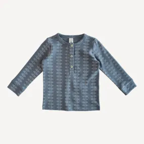 long sleeve sport henley shirt | block print leaves | organic cotton interlock