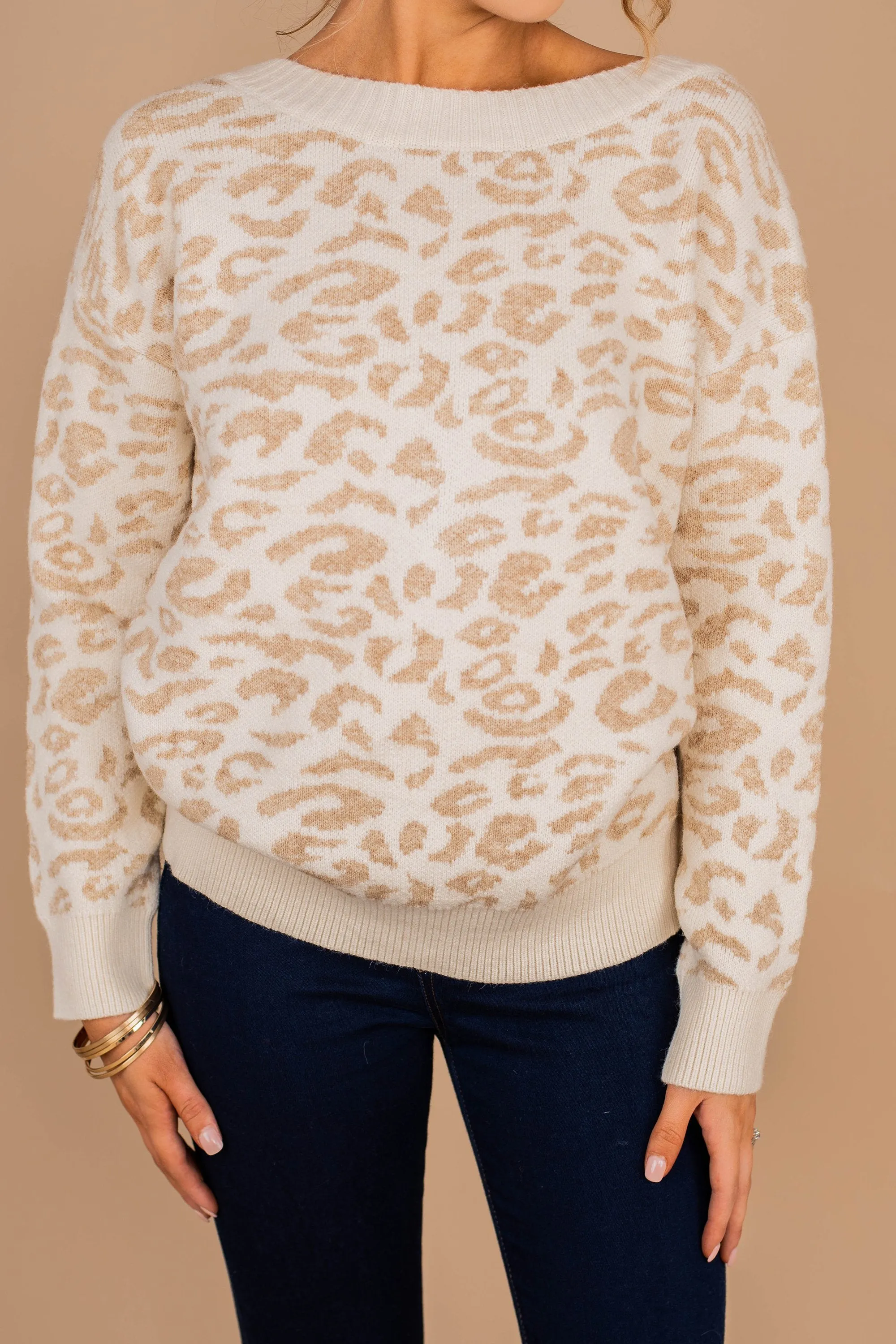 Look at You Cream White Leopard Sweater