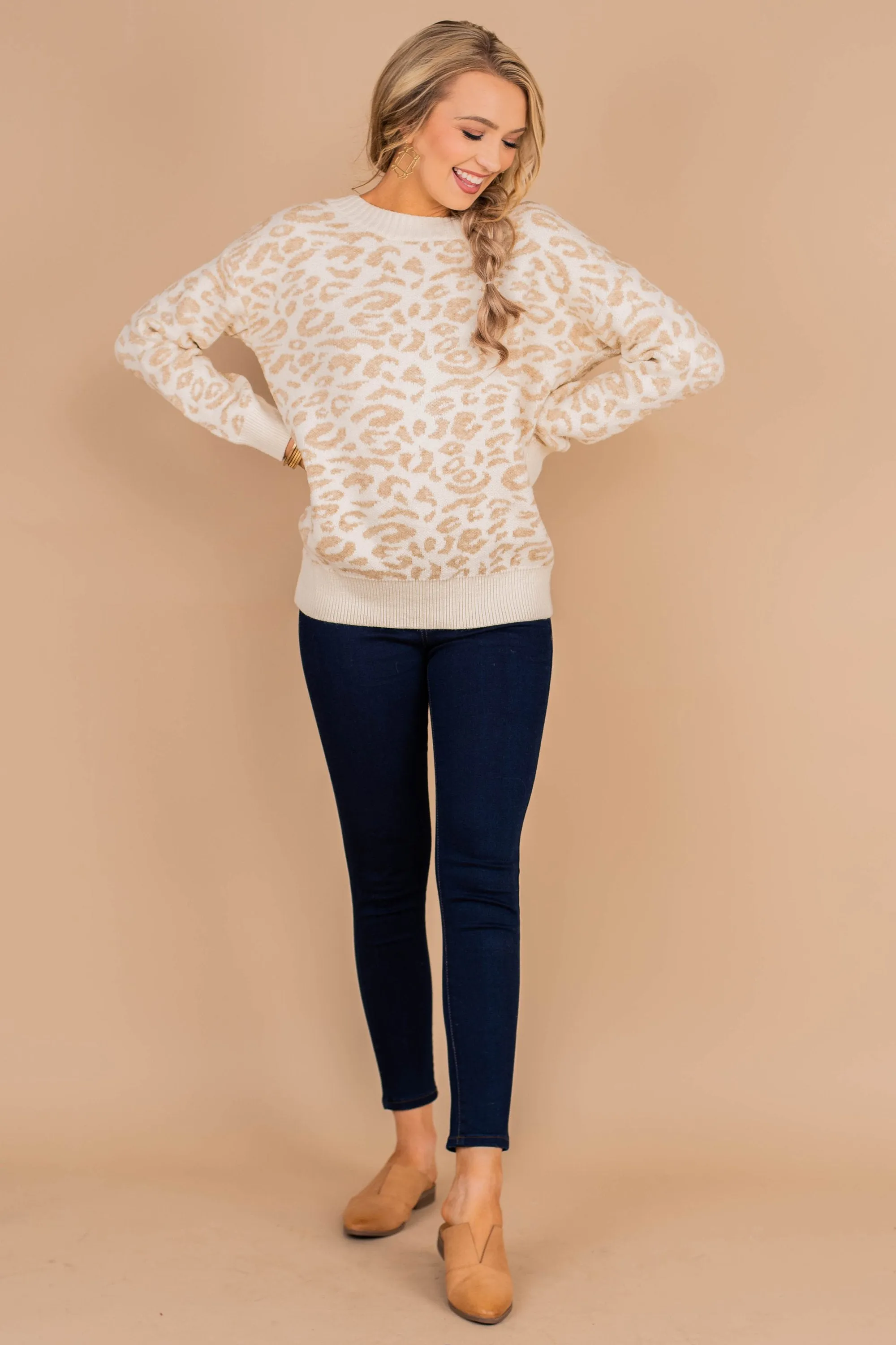 Look at You Cream White Leopard Sweater