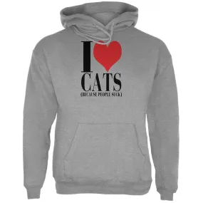 Love Cats People Suck Heather Grey Adult Hoodie