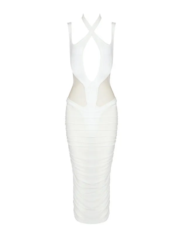 Low-Cut Backless Mesh Hollow Slim-Fitting Bandage Dress