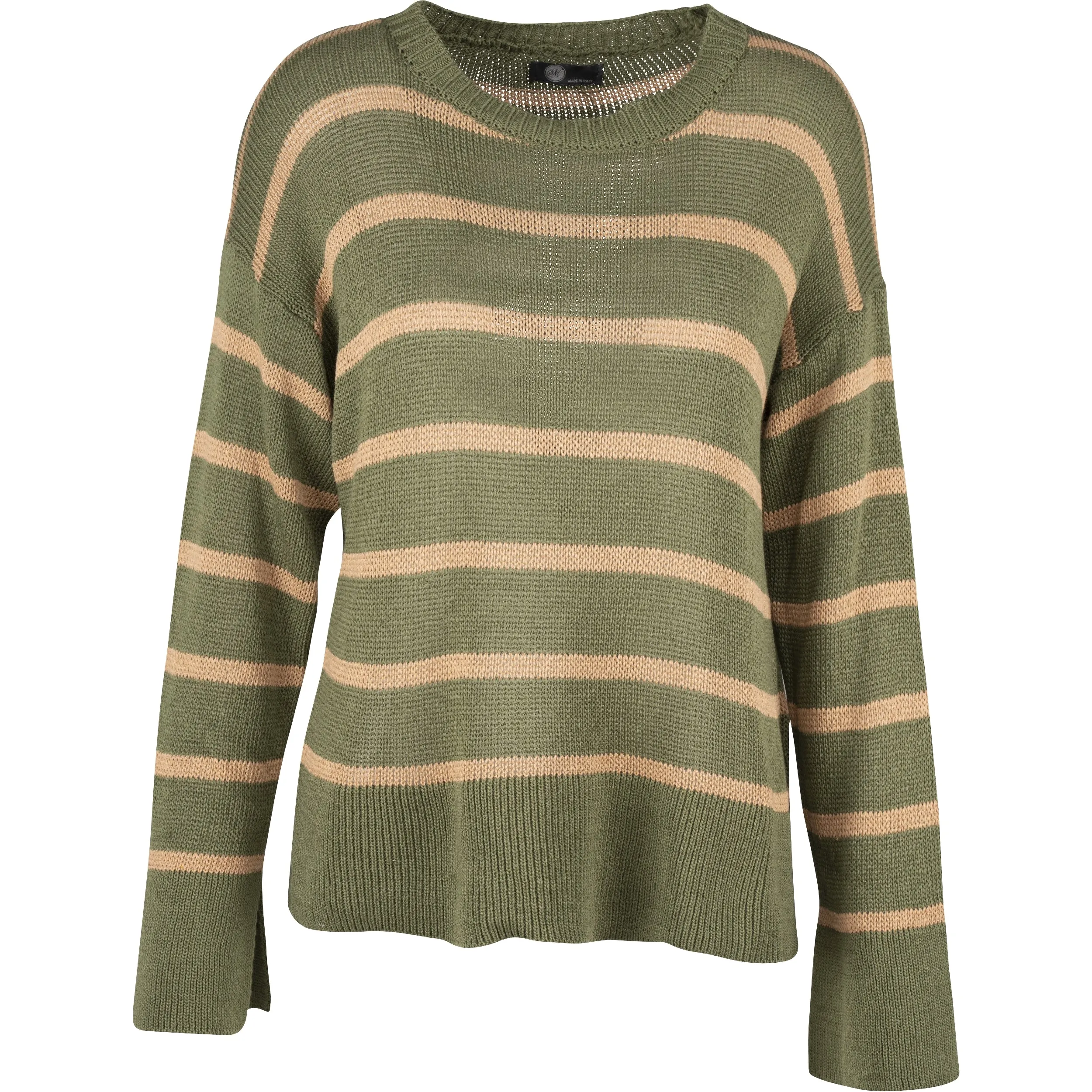 M Made in Italy – Tunic Length Crew-Neck Sweater With Long Sleeves And Cuff Slits