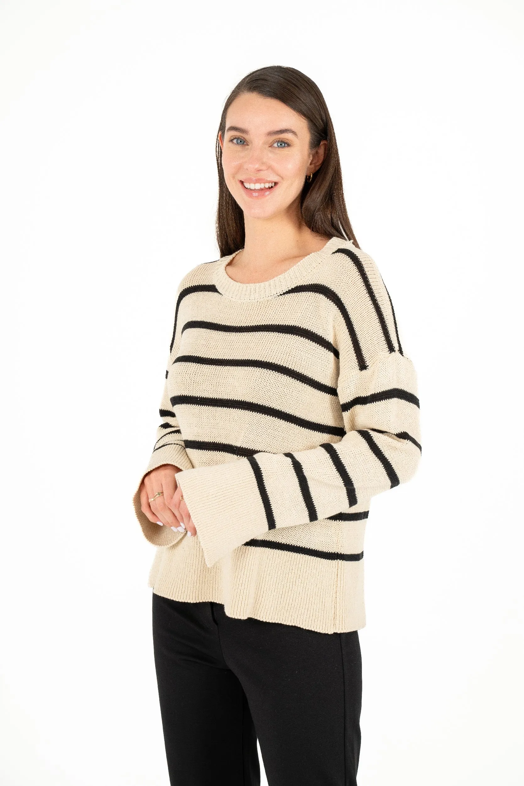 M Made in Italy – Tunic Length Crew-Neck Sweater With Long Sleeves And Cuff Slits