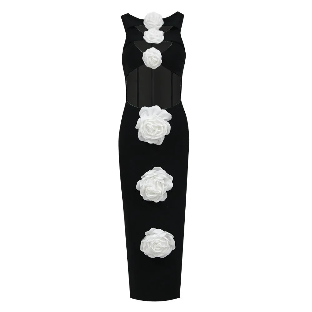 Madison 3D Flower Decor Bodycon Maxi Dress