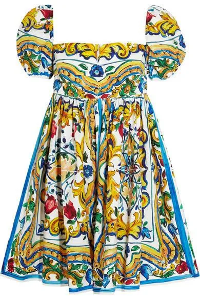 'Majolica' Print Babydoll Dress - Multi Color