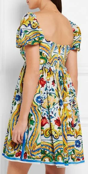 'Majolica' Print Babydoll Dress - Multi Color