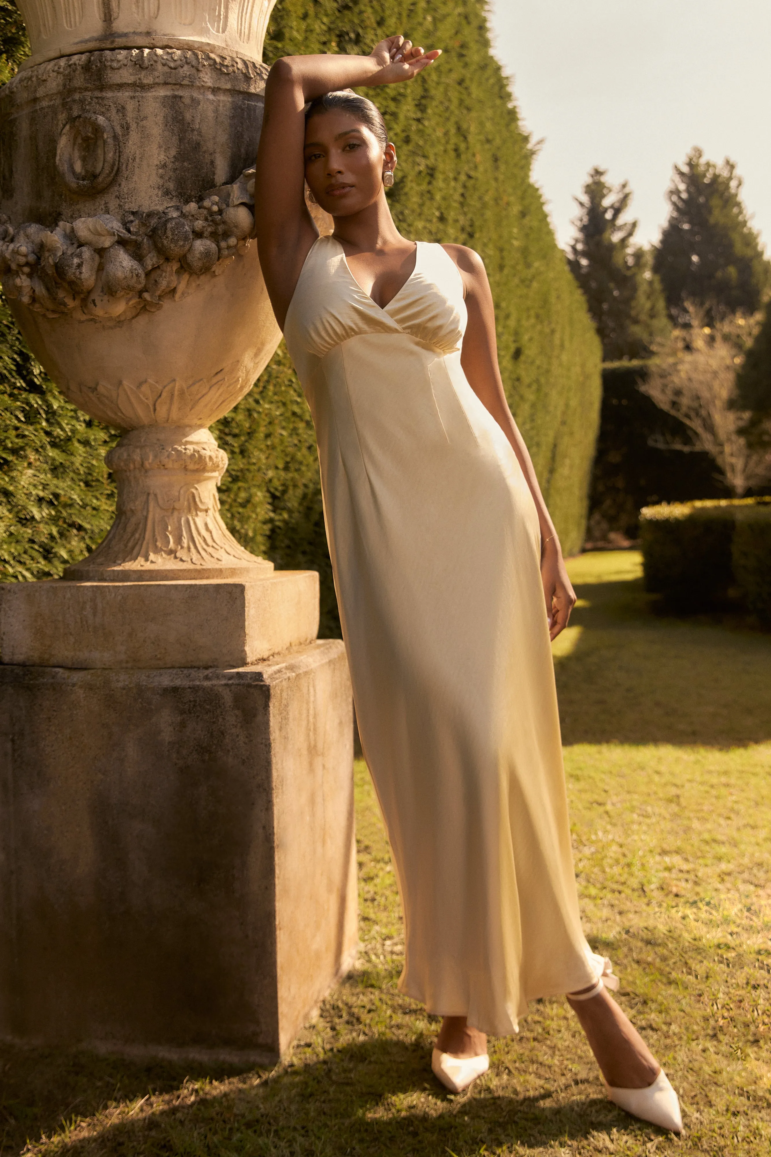 Meghan Satin Maxi Dress - Lemon Sorbet