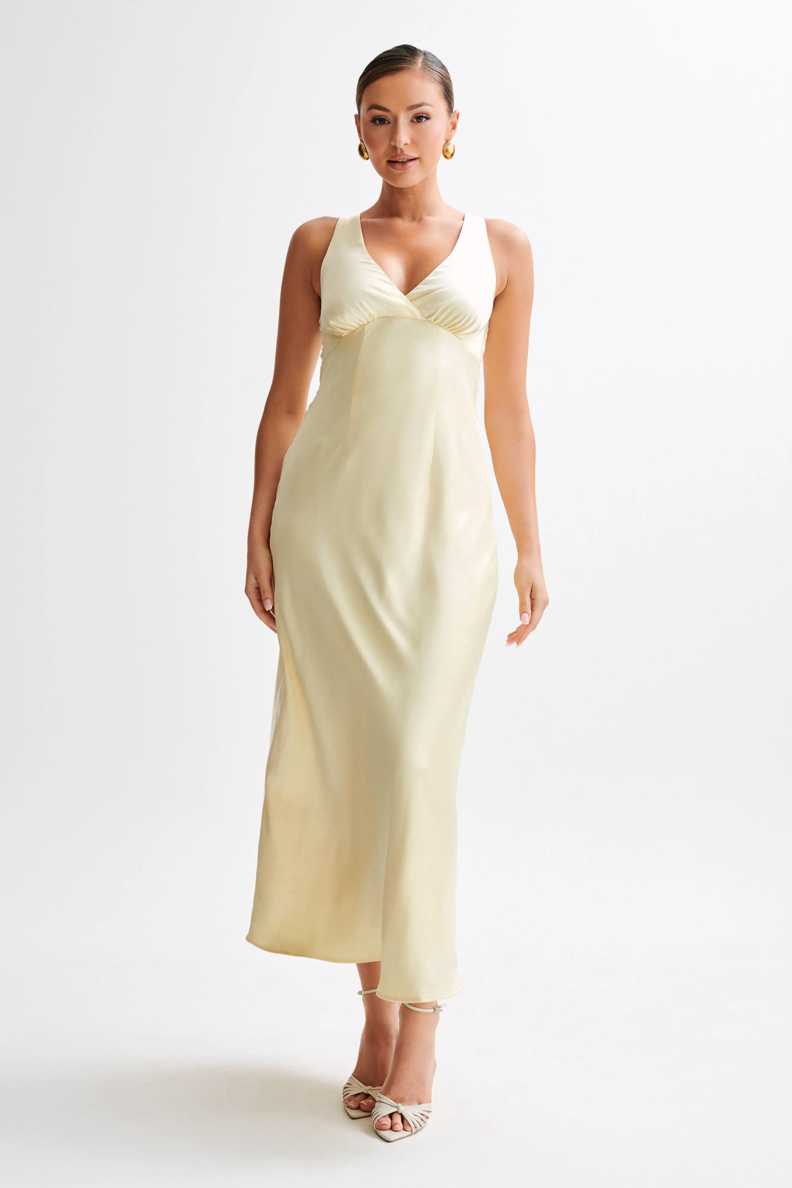 Meghan Satin Maxi Dress - Lemon Sorbet