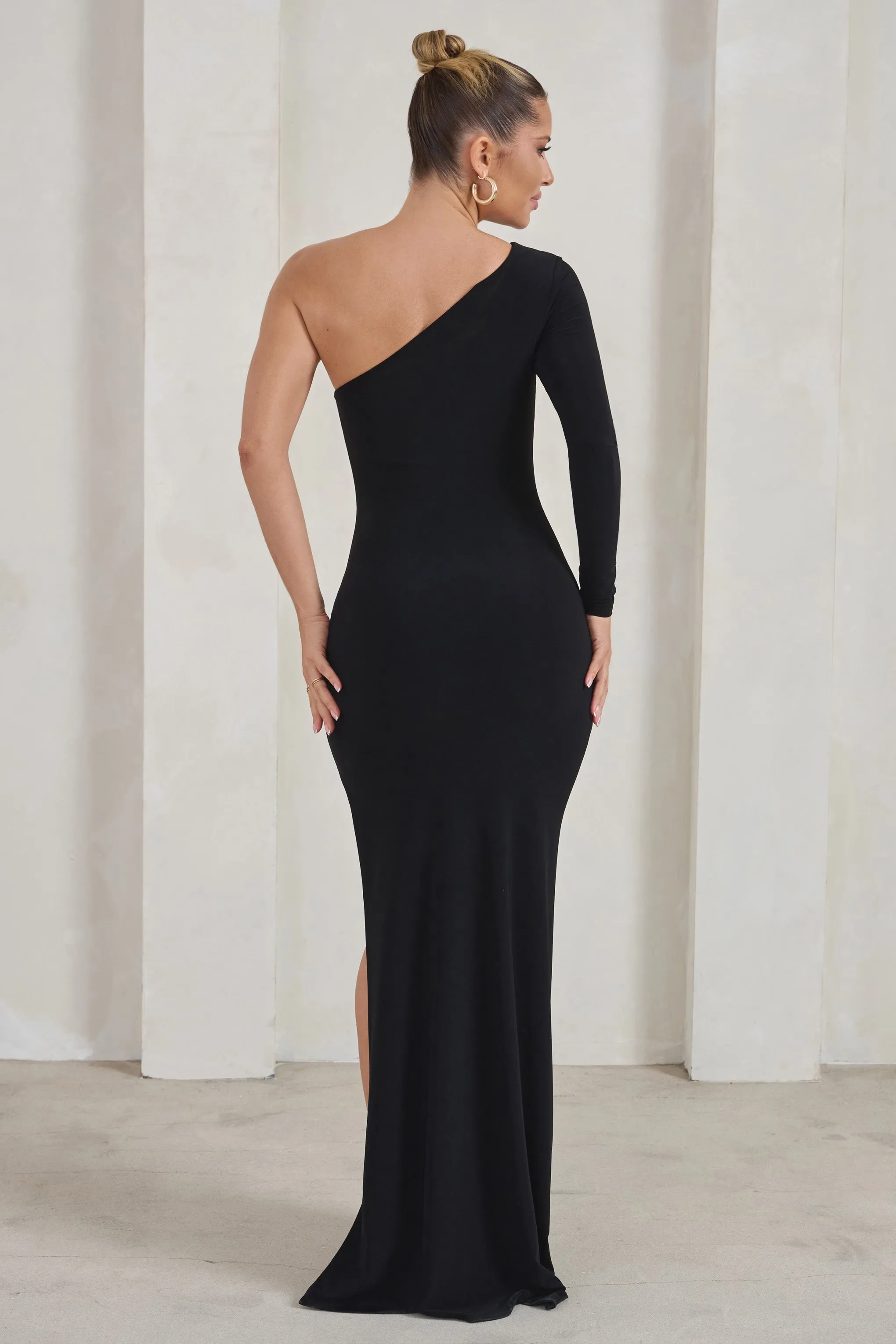 Melanie | Black One Shoulder Split Maxi Dress