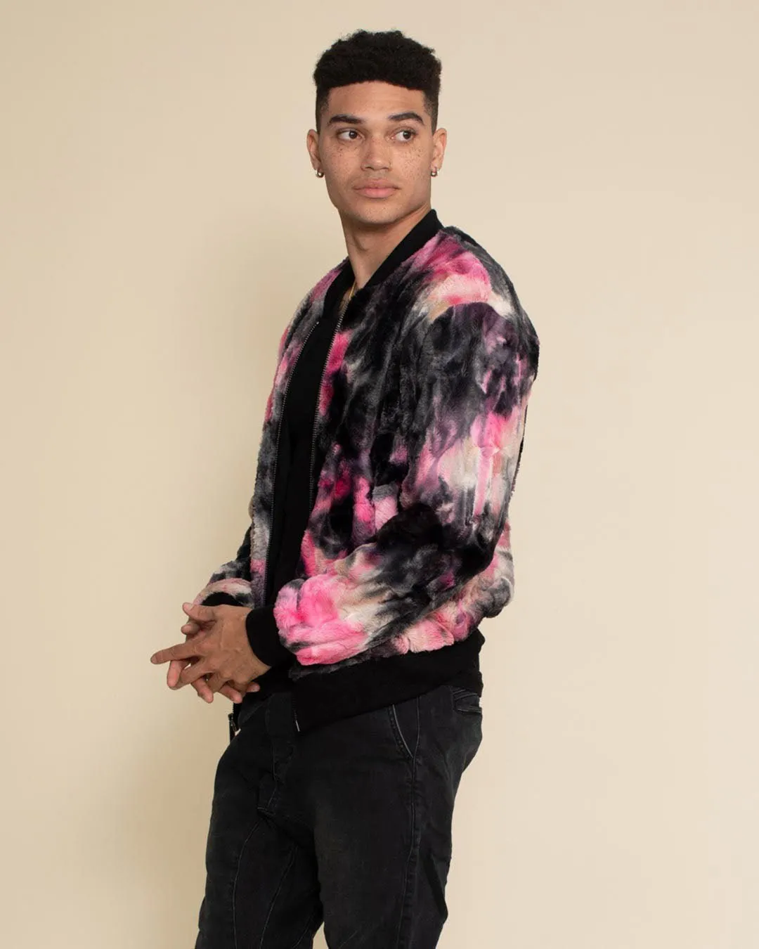 Men's Colorful Faux Fur Jacket | Ink Spotted Tie Dye Leopard