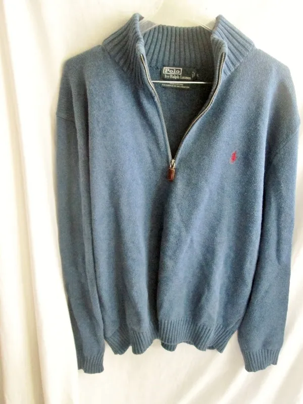 Mens POLO RALPH LAUREN Knit Ski Holiday Wool SWEATER Top Half Zip XL BLUE SLATE