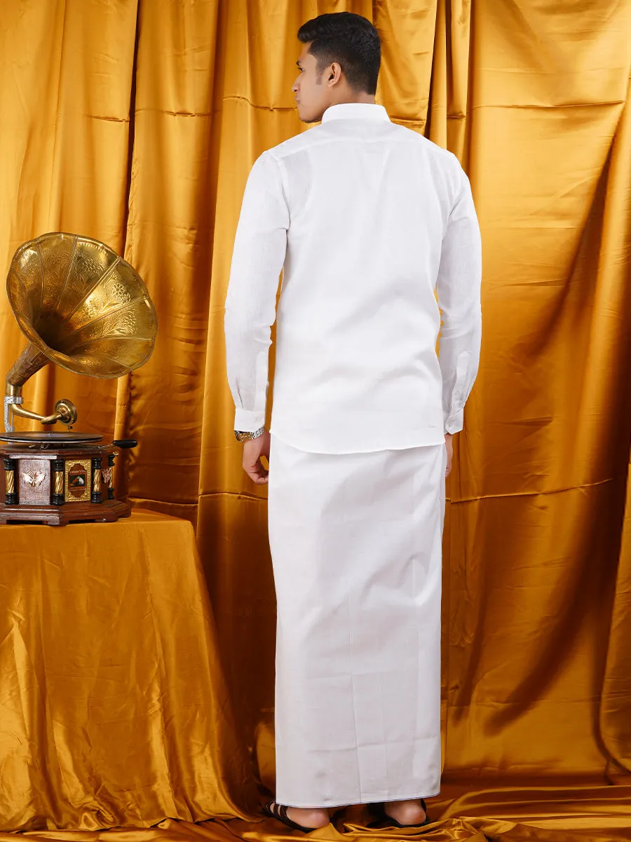 Mens White Dhoti & Full Sleeve Shirt Bright Man Set