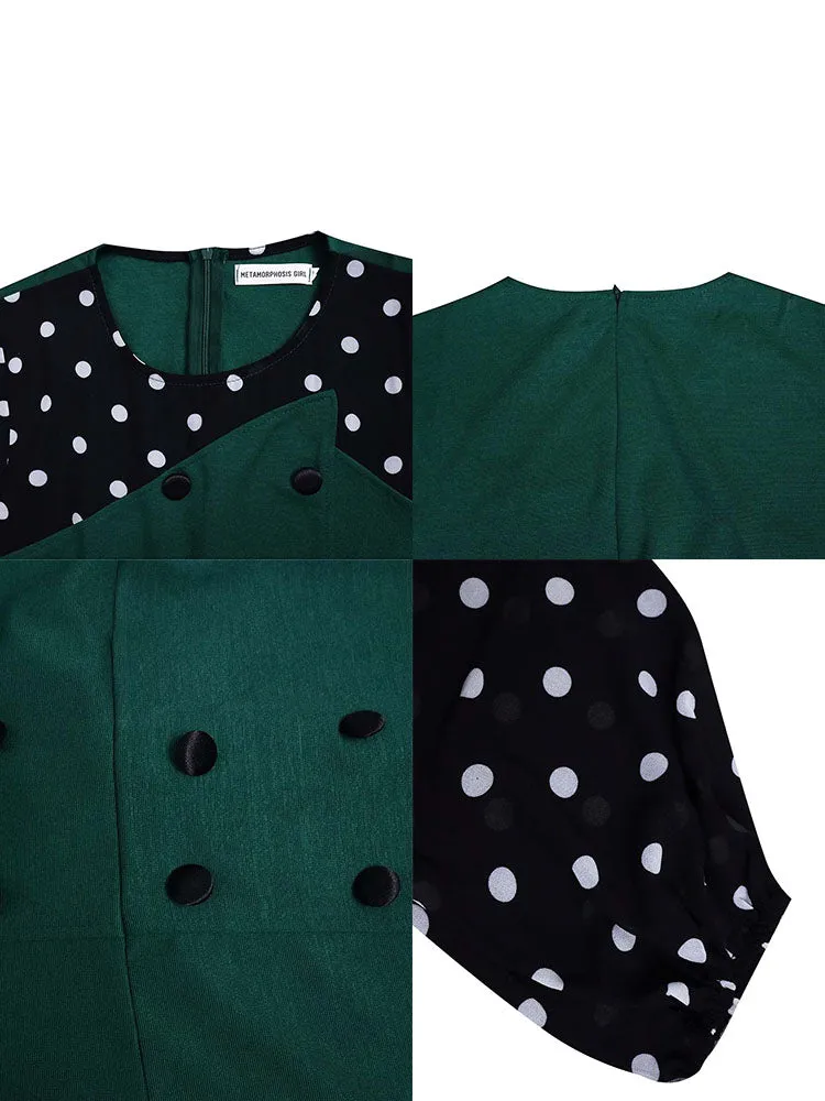 Mesh Sleeves Polka Dot Midi Dresses