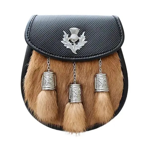 Mink Fur Chrome Badge Leather Sporran