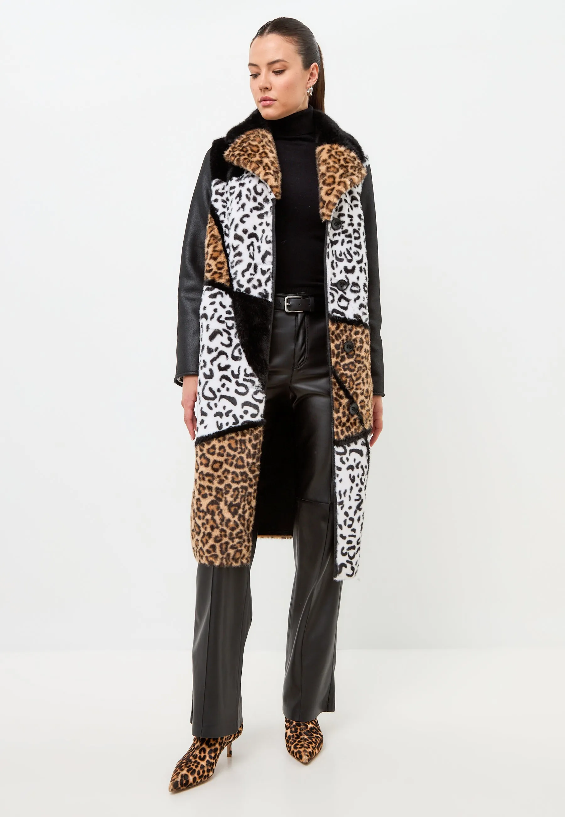 Mixed Print Reversible Faux Fur Coat Flavia - Leopard