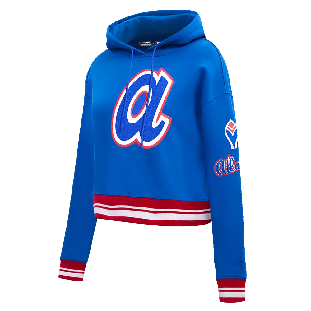 MLB ATLANTA BRAVES RETRO CLASSIC WOMEN'S RIB CROPPED PO HOODIE (ROYAL BLUE/RED)