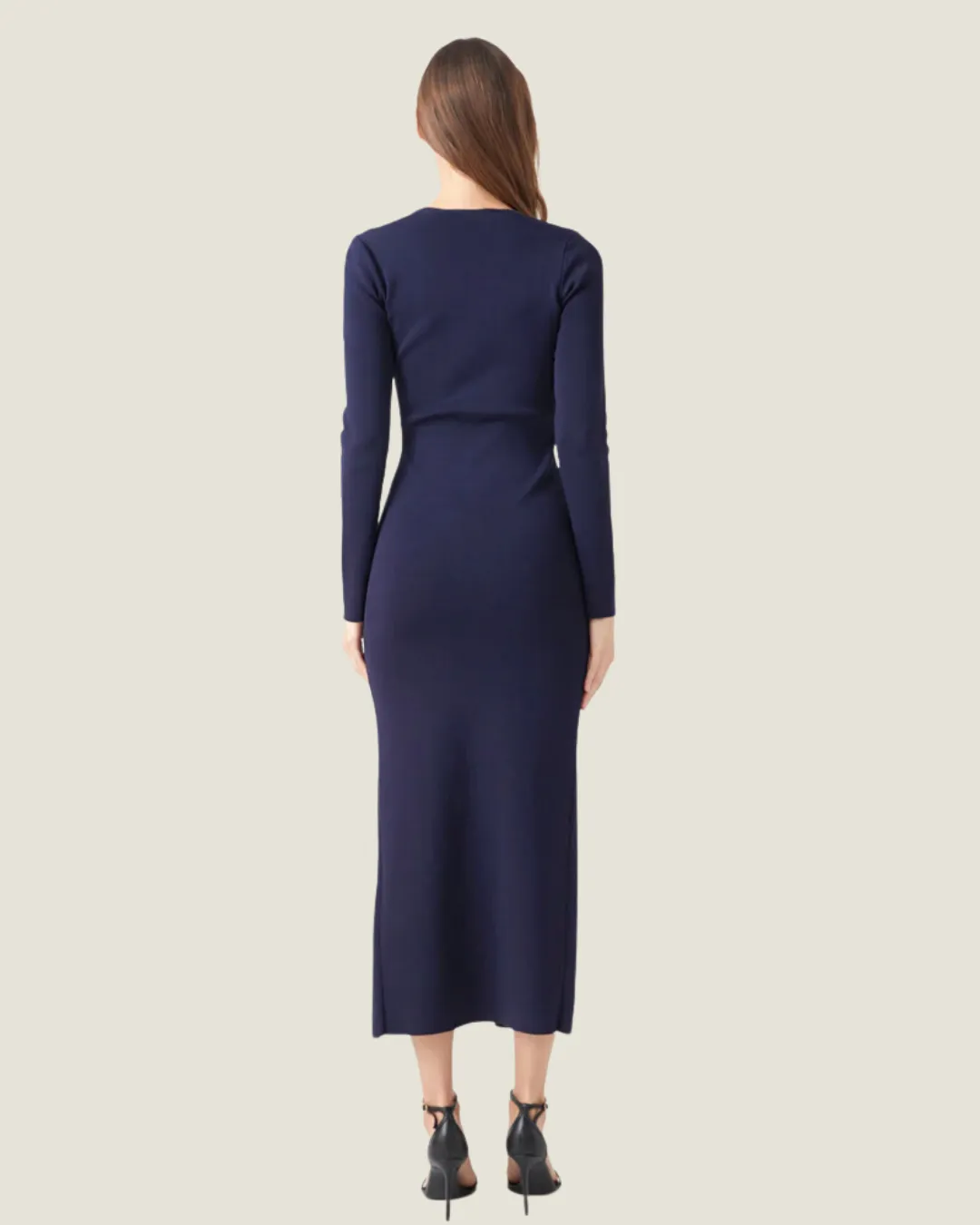 Navy Asymmetric Cut Long Sleeve Maxi Dress