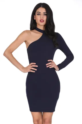 Navy One Sleeve Choker Bodycon Dress